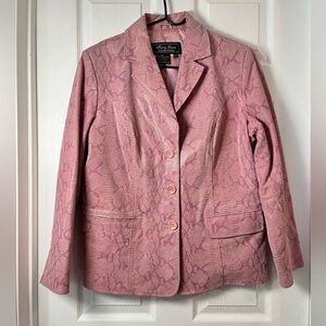 Terry Lewis Pink Snakeskin Print Leather Blazer Jacket Medium